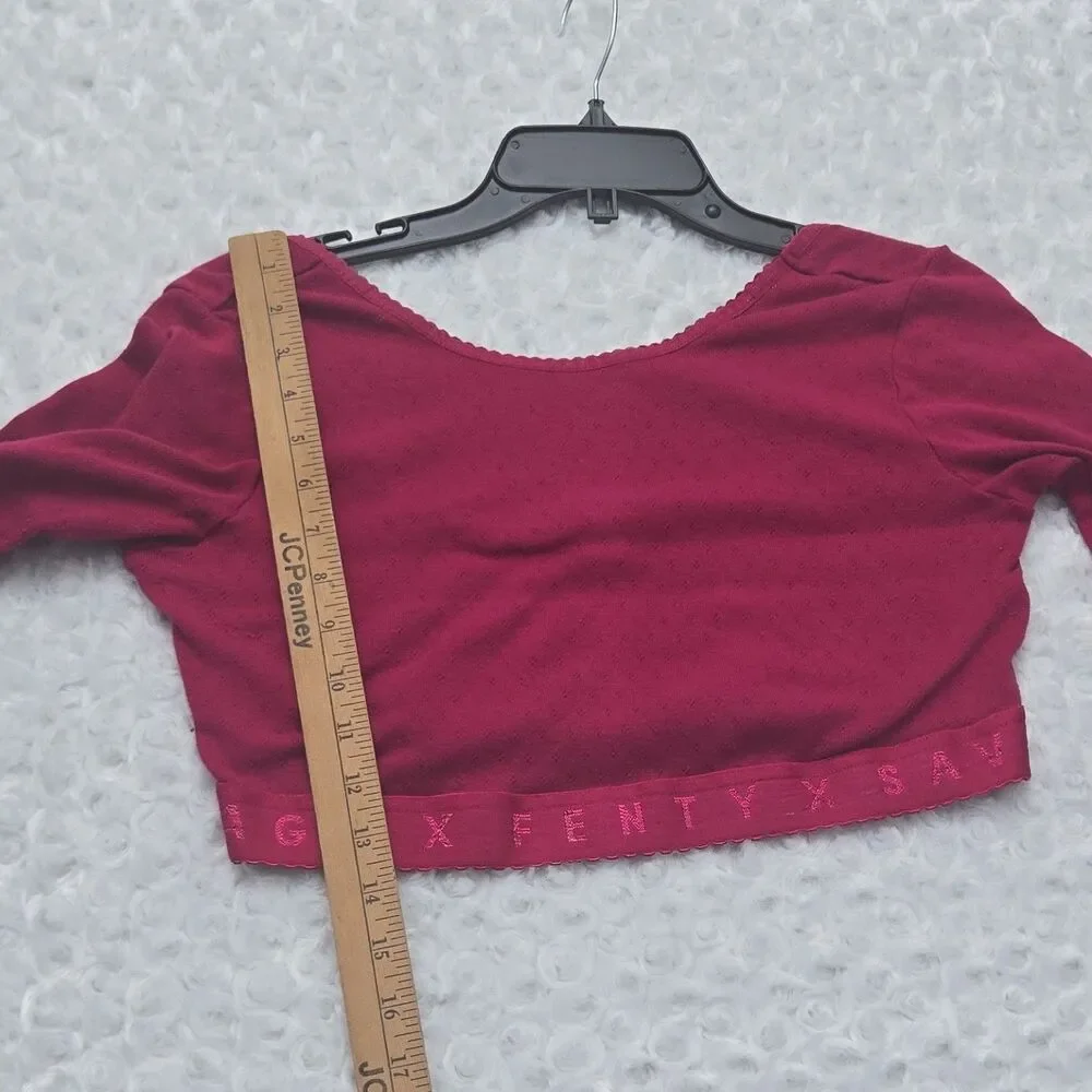 Savage X Fenty Women's Pink Cropped Knit Long Sleeve Top XL 100% Cotton